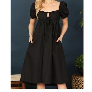 Olivaceous Black Puff Sleeve Midi Dress